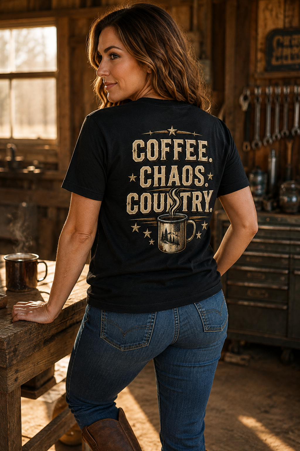 Coffee, Chaos, Country Tee Shirt