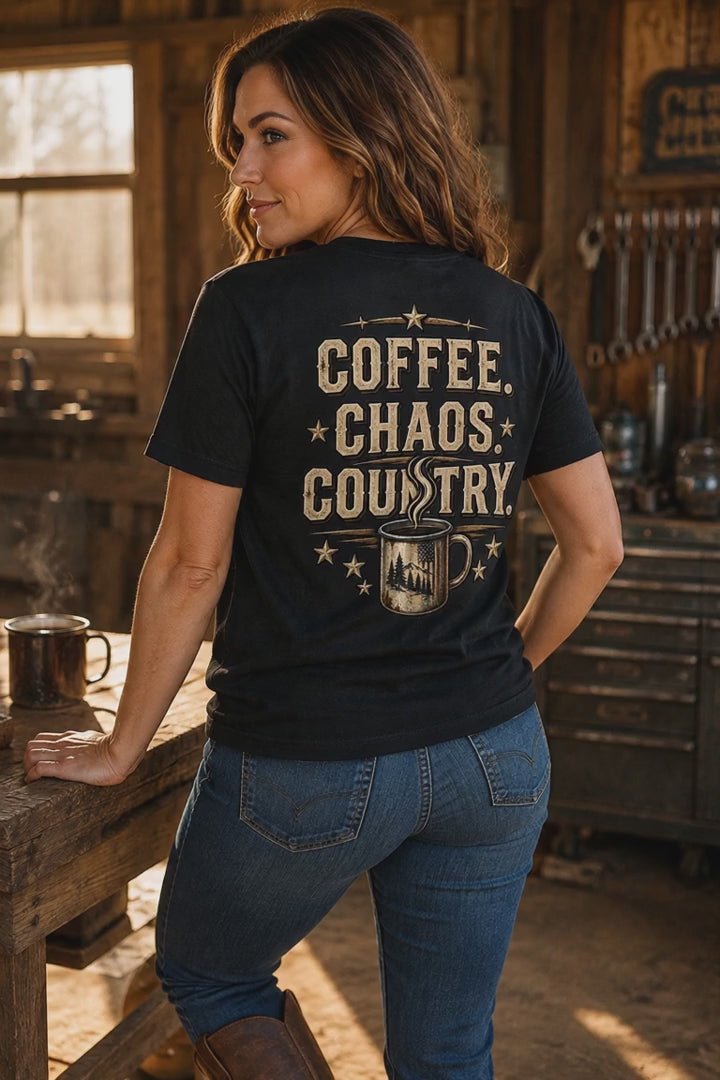 Coffee, Chaos, Country Tee Shirt